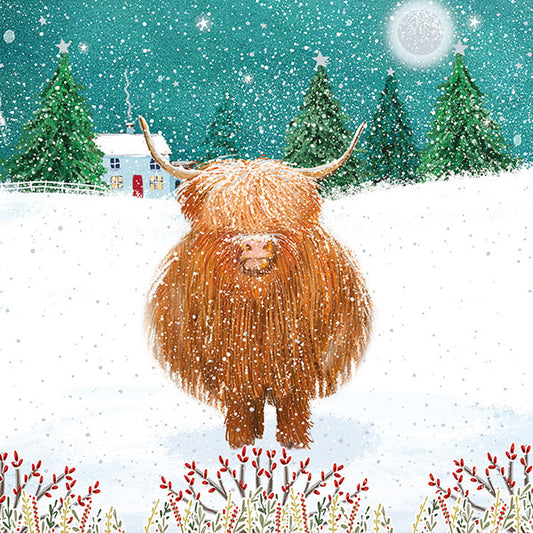 'Woolly Christmas & Fluffy Highland Cow' Pack of 10 Christmas Cards